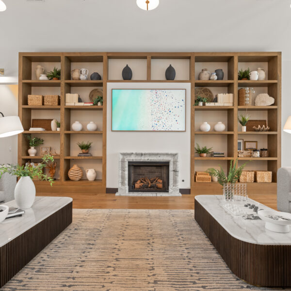 Expansive clubroom area with ample seating and television.