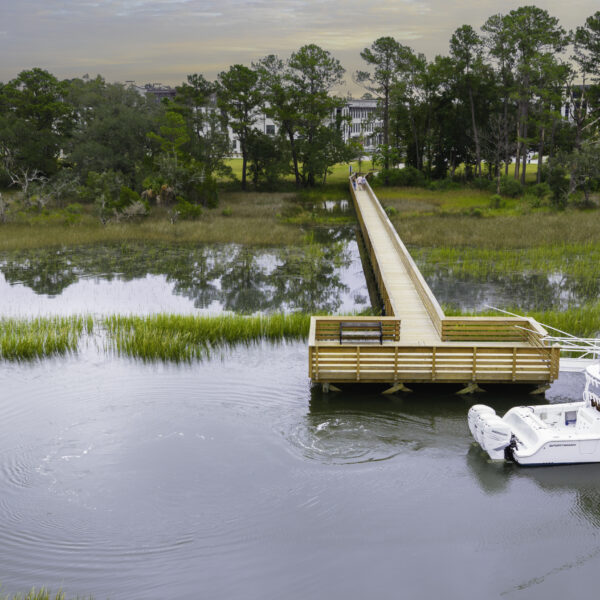 Atlantic Nowell Creek community dock with a boat